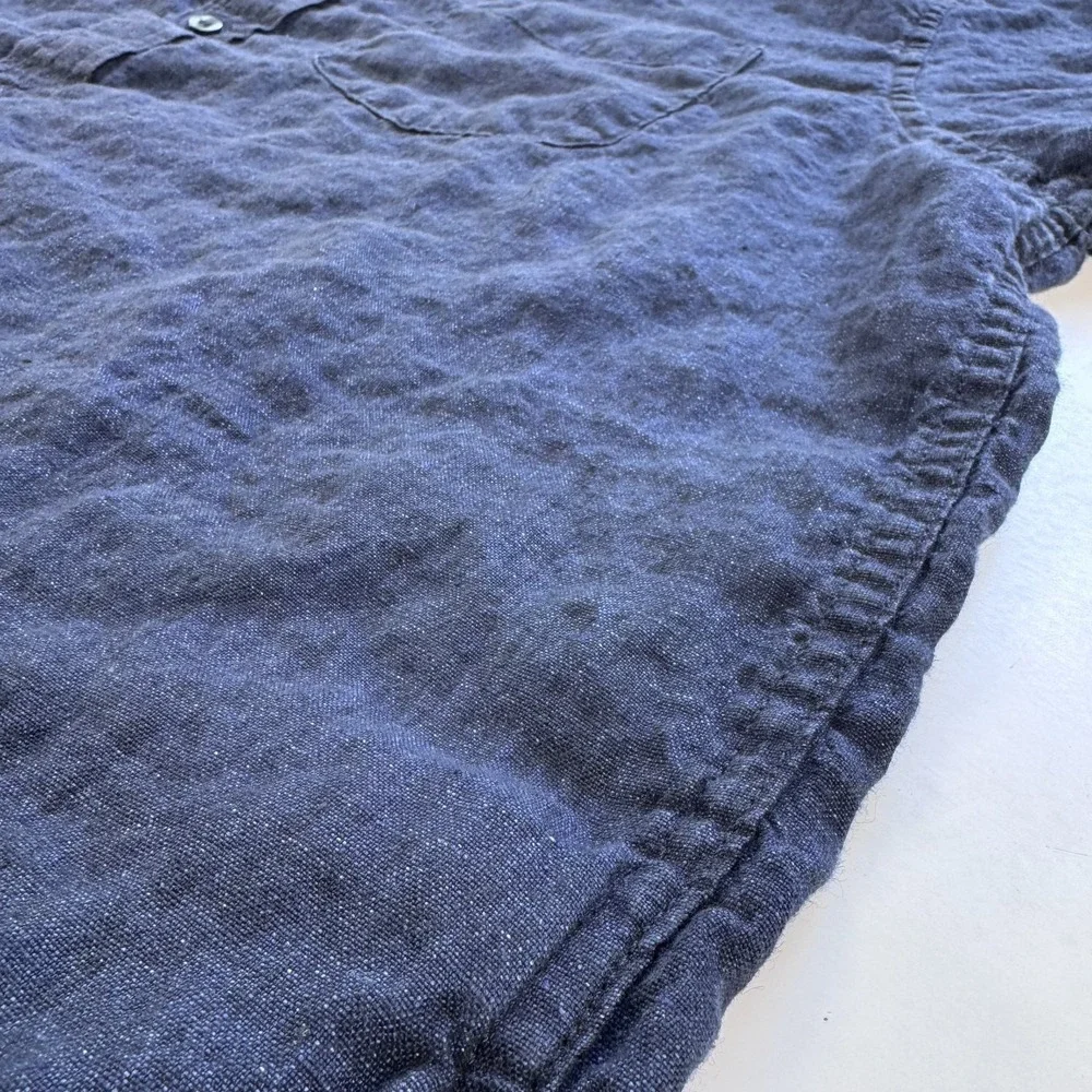 BANANA REPUBLIC 100% Linen Short Sleeve Button Down Shirt Mens Large Blue